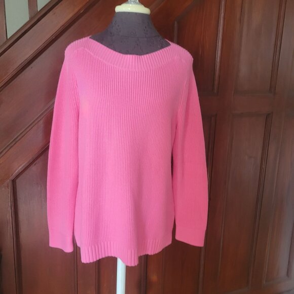 Talbots Womens Pink Cotton Knit Sweater XLp Crewneck Long Sleeve - Picture 1 of 5